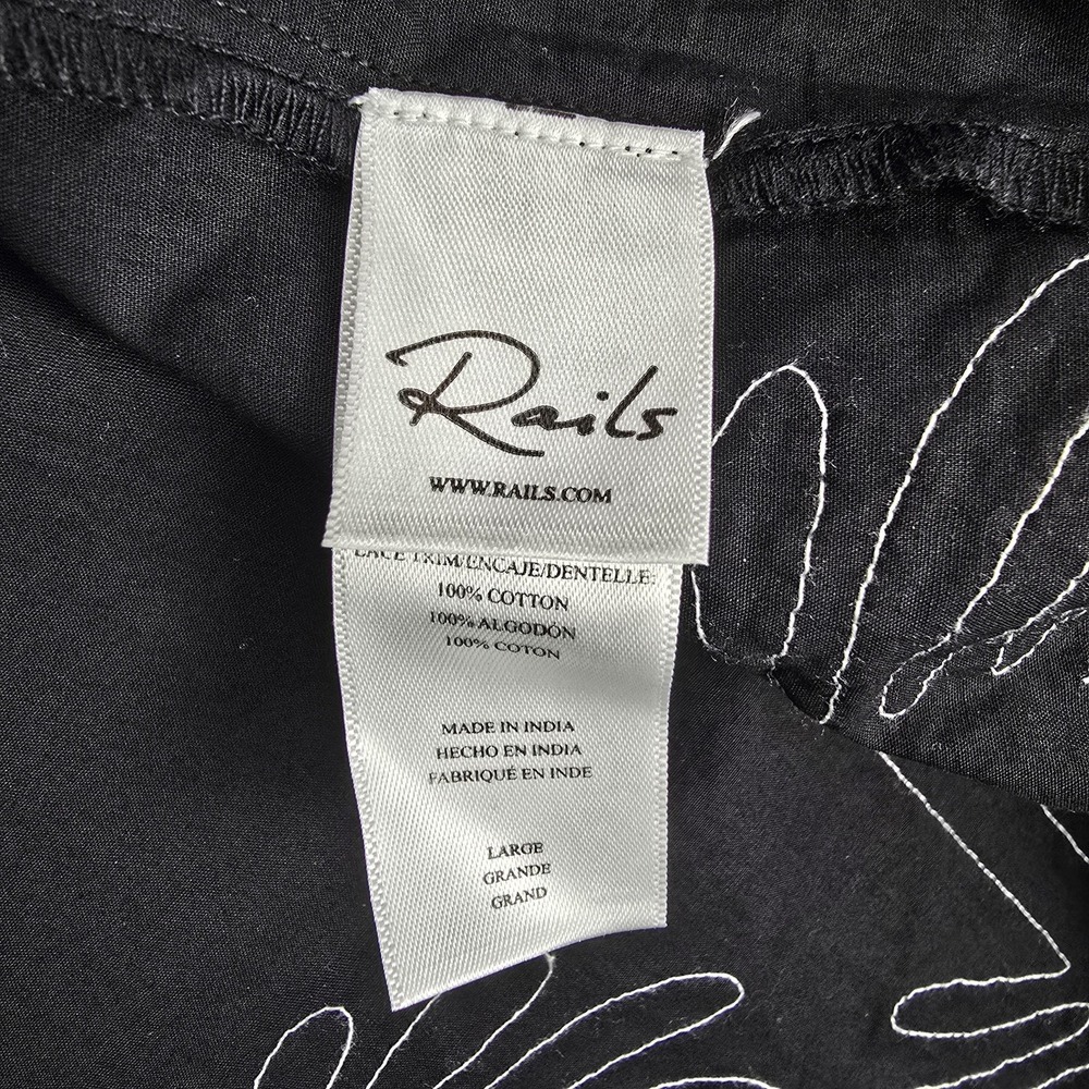 Rails Baja Dress Womens Large Black Palm Trees Embroidered Smocked Cotton NWT - Picture 12 of 14
